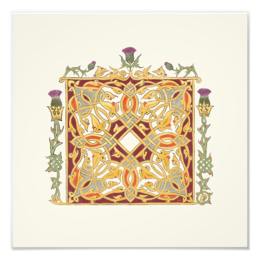 Scottish Thistle and Crown Red & Gold Celtic Knot Fotodruck (Vorne)