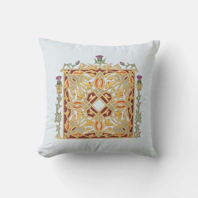 Scottish Thistle and Crown Red & Gold Celtic Knot Kissen (Vorderseite)