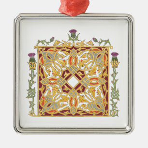 Scottish Thistle and Crown Red & Gold Celtic Knot Ornament Aus Metall