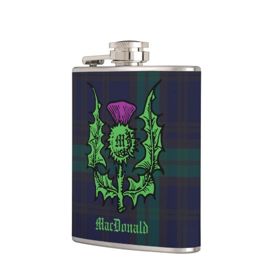 Scottish Thistle auf Dark Tartan Individuelle Name Flachmann (Links)