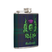 Scottish Thistle auf Dark Tartan Individuelle Name Flachmann (Rechts)