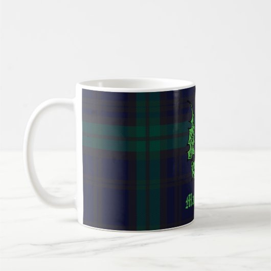 Scottish Thistle auf Dark Tartan Individuelle Name Kaffeetasse (Links)