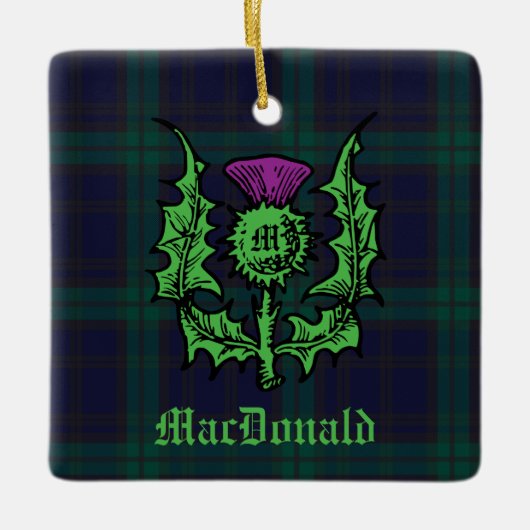 Scottish Thistle auf Dark Tartan Individuelle Name Keramikornament (Vorderseite)