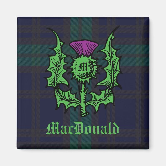Scottish Thistle auf Dark Tartan Individuelle Name Magnet (Vorne)
