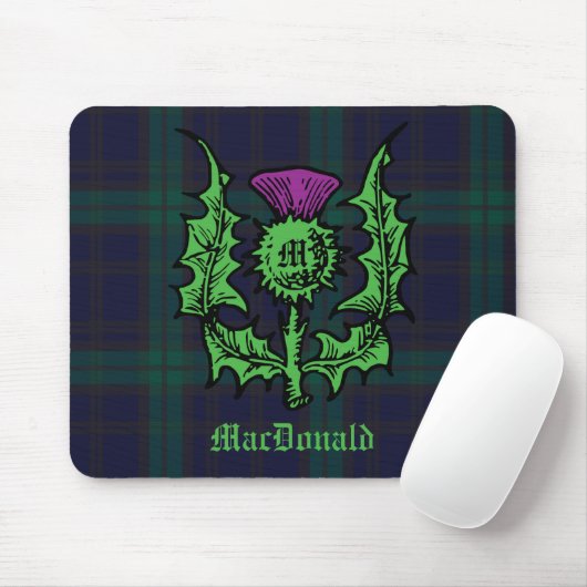 Scottish Thistle auf Dark Tartan Individuelle Name Mousepad (Mit Mouse)