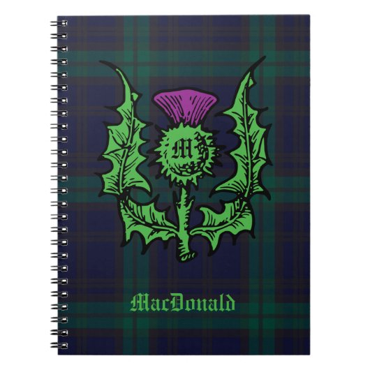 Scottish Thistle auf Dark Tartan Individuelle Name Notizblock (Vorderseite)