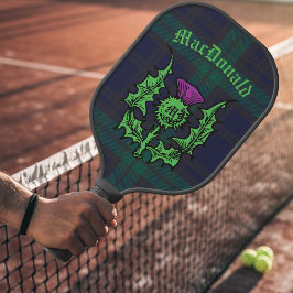 Scottish Thistle auf Dark Tartan Individuelle Name Pickleball Schläger