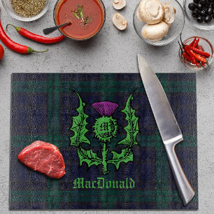 Scottish Thistle auf Dark Tartan Individuelle Name Schneidebrett