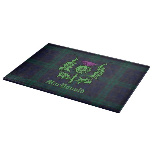 Scottish Thistle auf Dark Tartan Individuelle Name Schneidebrett (Ecke)