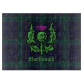 Scottish Thistle auf Dark Tartan Individuelle Name Schneidebrett (Vorderseite)