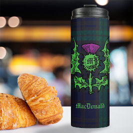 Scottish Thistle auf Dark Tartan Individuelle Name Thermosbecher