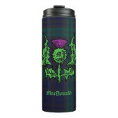 Scottish Thistle auf Dark Tartan Individuelle Name Thermosbecher (Vorderseite)