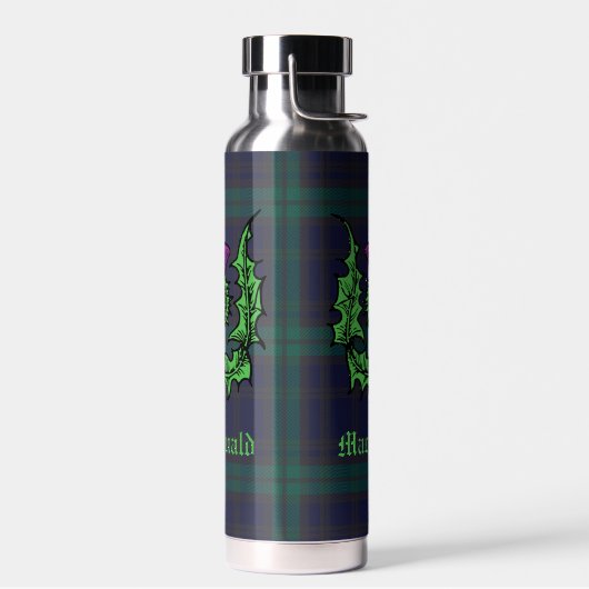 Scottish Thistle auf Dark Tartan Individuelle Name Trinkflasche (Links)