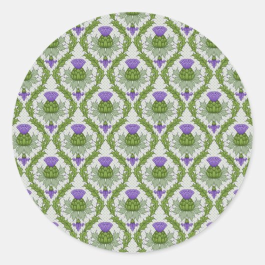 Scottish Thistle Damask Runder Aufkleber (Vorderseite)
