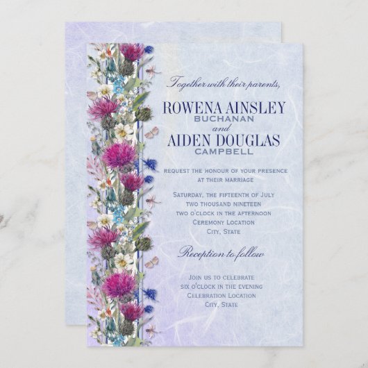 Scottish Thistle Floral Wedding Einladung (Vorne/Hinten)
