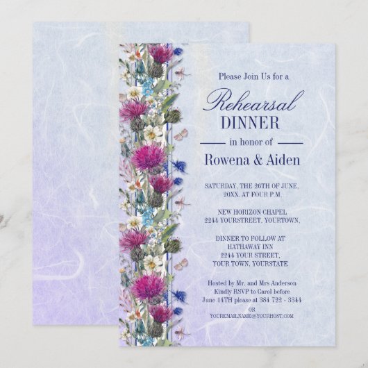 Scottish Thistle Floral Wedding Probe Dinner Einladung (Vorne/Hinten)