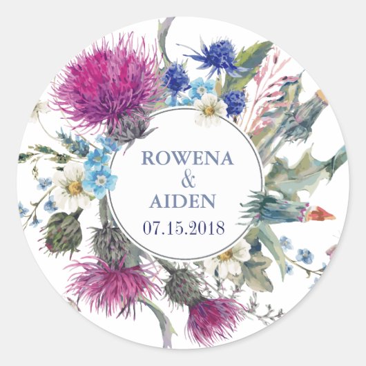 Scottish Thistle Floral Wedding Runder Aufkleber (Vorderseite)