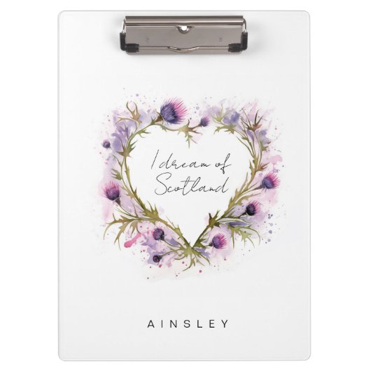 Scottish Thistle Heart Watercolor Klemmbrett (Vorderseite)