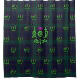 Scottish Thistle on Dark Tartan Custom Monogram Duschvorhang
