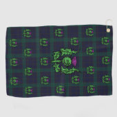 Scottish Thistle on Dark Tartan Custom Monogram Golfhandtuch (Horizontal)