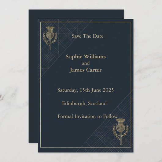 Scottish Thistle & Tartan Wedding Save The Date (Vorne/Hinten)