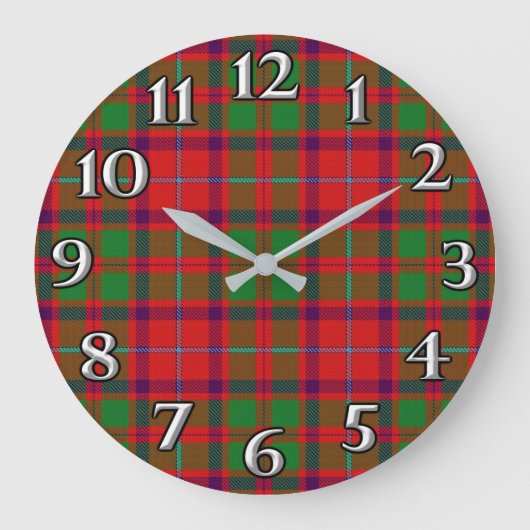 Scottish Time Accents Clan Shaw Tartan Große Wanduhr (Vorderseite)