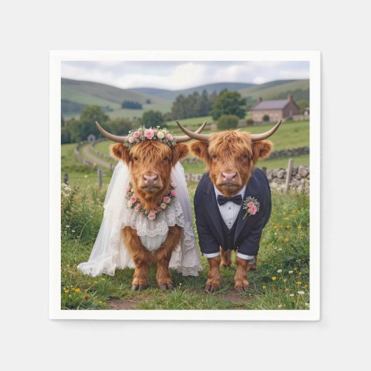 Scottish Wedding Highland Cows Serviette (Vorderseite)