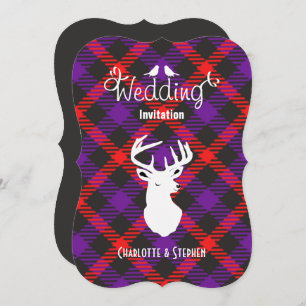 Scottish Wedding Tartan Kariert Stags Head Script Einladung