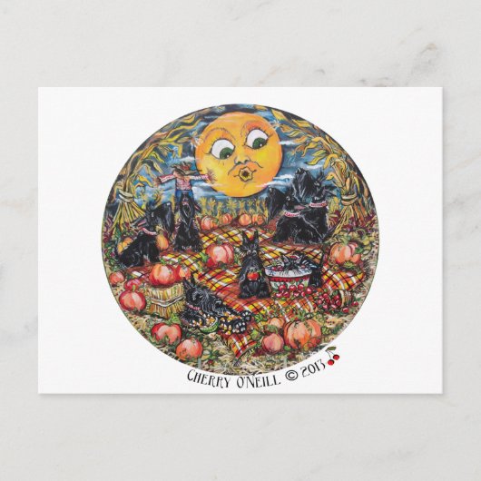 ScottishTerrier Halloween Picnic Postkarte (Vorderseite)