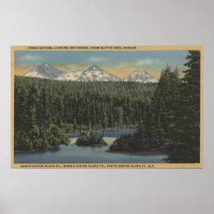 Scotts See, Oregon - Ansicht von drei Schwestern Poster