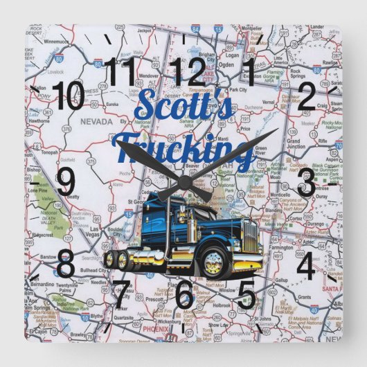 Scott's Trucking Road Map Square Wall Clock Quadratische Wanduhr (Vorderseite)