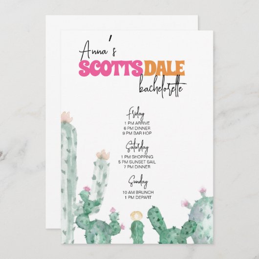 Scottsdale Bachelorette Itinerary Programm (Vorne/Hinten)