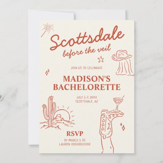 Scottsdale Before the Veil Bachelorette Einladung (Vorderseite)