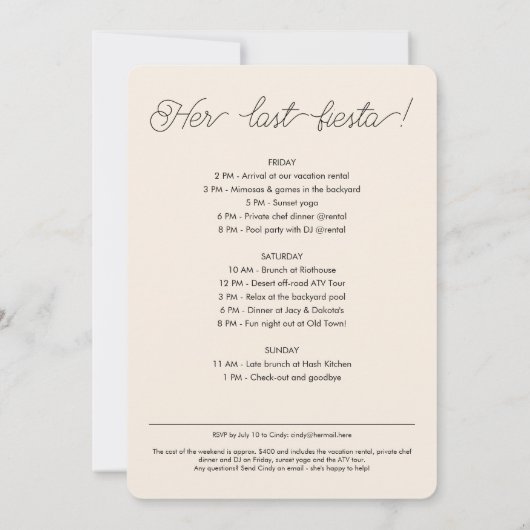 Scottsdale vor der Schleierwüste Bachelorette Einladung (Rückseite)