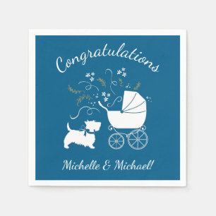 Scotty Dog Baby Shower Puppy Scottish Terrier Blue Serviette