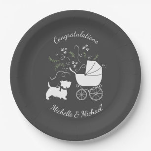 Scotty Dog Baby Shower Puppy Scottish Terrier Gray Pappteller