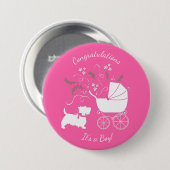 Scotty Dog Baby Shower Scottish Terrier Pink Button (Vorne & Hinten)