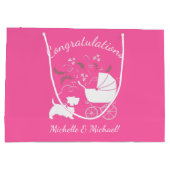 Scotty Dog Baby Shower Scottish Terrier Pink Große Geschenktüte (Rückseite)