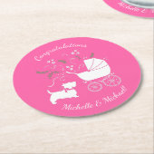 Scotty Dog Baby Shower Scottish Terrier Pink Runder Pappuntersetzer (Angewinkelt)
