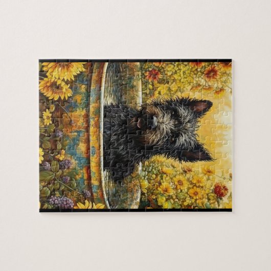 Scotty Hund in Garden Pot zwischen den Blume Puzzl Puzzle (Horizontal)