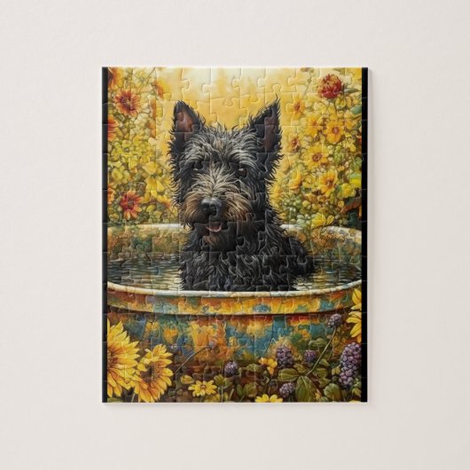 Scotty Hund in Garden Pot zwischen den Blume Puzzl Puzzle (Vertikal)