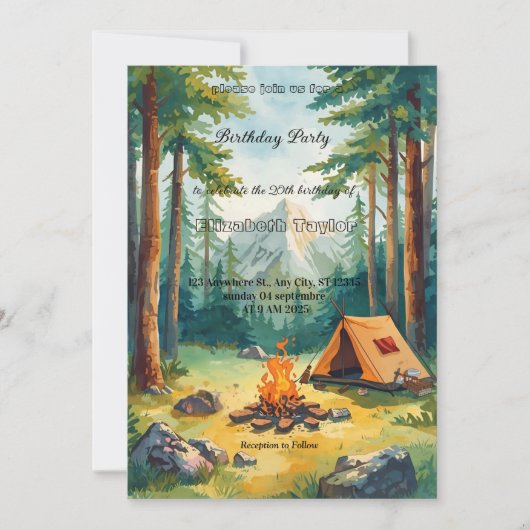 scout Camping party birthday  invitation Einladung (Vorderseite)