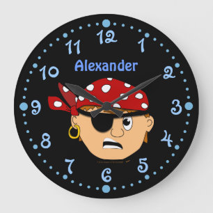 Scowling Boy Pirate Personalized Clock w/ Minutes Große Wanduhr