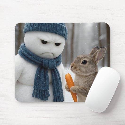 Scowling Snowman With a Bunny Mousepad (Mit Mouse)