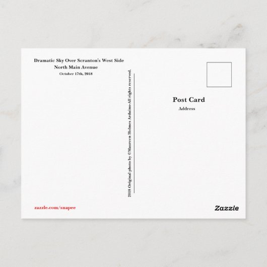 Scranton, PA-Dramatischer Himmel über Westseite Postkarte (Rückseite)