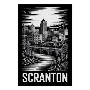 Scranton Pennsylvania Skyline Schwarz Weiß Holzsch Poster