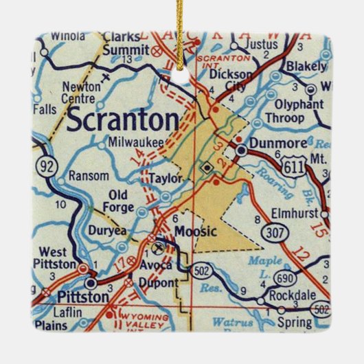 Scranton Vintag Map Keramikornament (Rückseite)