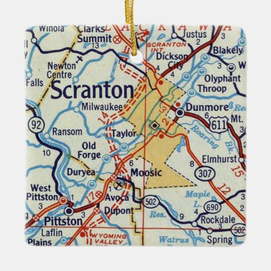 Scranton Vintag Map Keramikornament (Vorderseite)