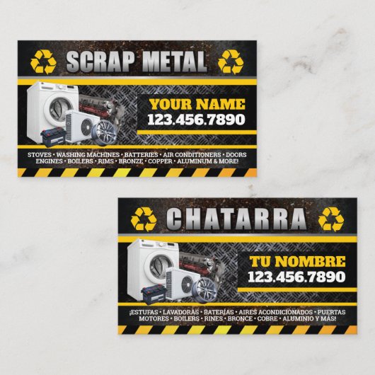Scrap Metal English & Spanish Business Card Visitenkarte (Vorne/Hinten)