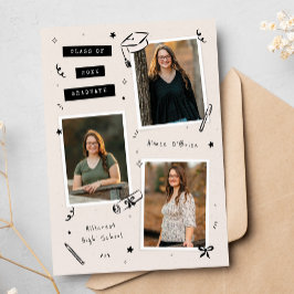 Scrapbook Doodles 3-Photo Snapshot Graduation Ankündigung